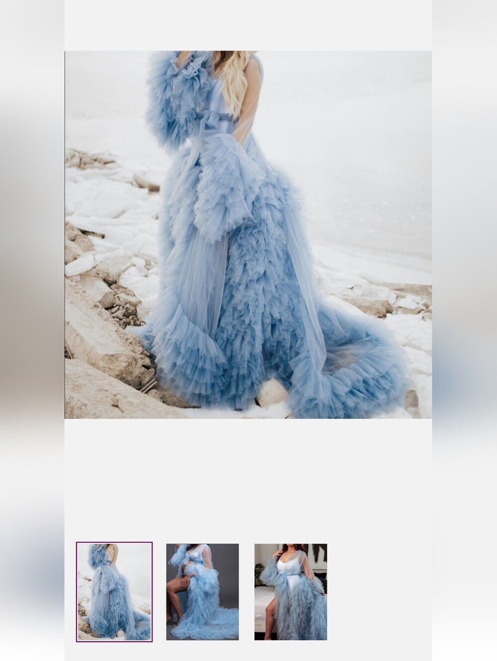 Luxury Ruffled Tulle Robe - Light Blue